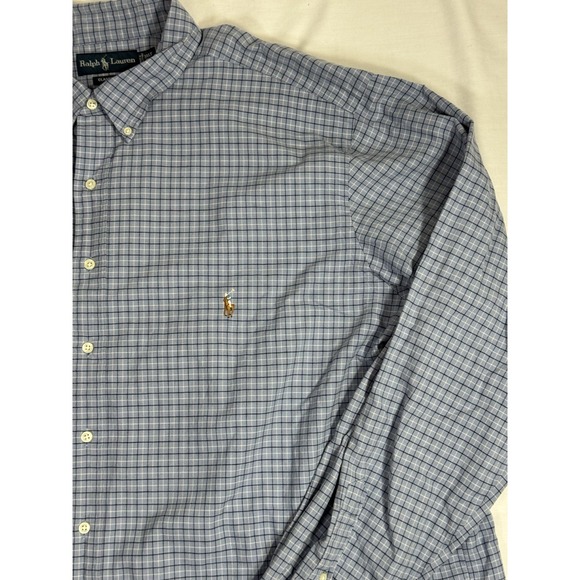 Ralph Lauren Shirt Mens 3XLT Blue Plaid Button Down Classic Fit Pony Logo Tall - Picture 3 of 8